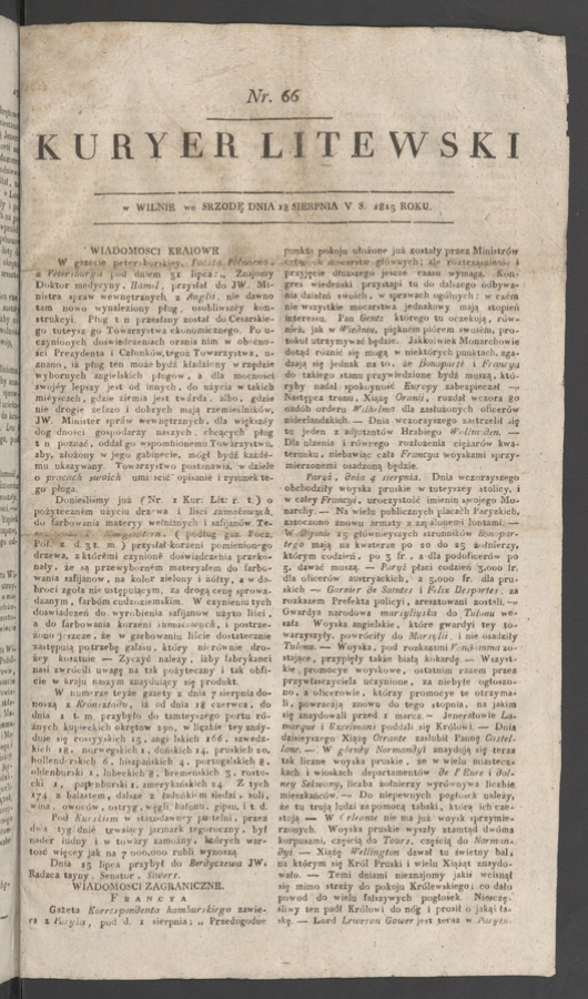 Kuryer Litewski. 1815, numer 66