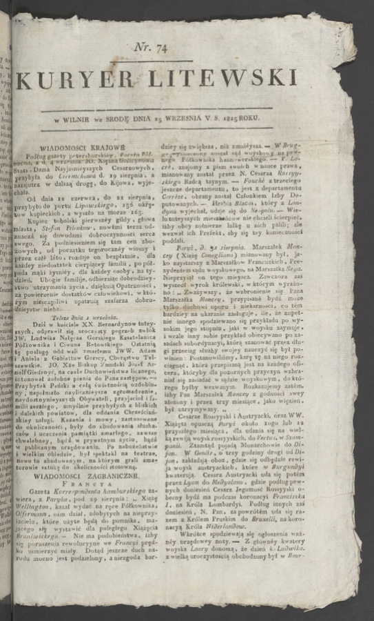 Kuryer Litewski. 1815, numer 74