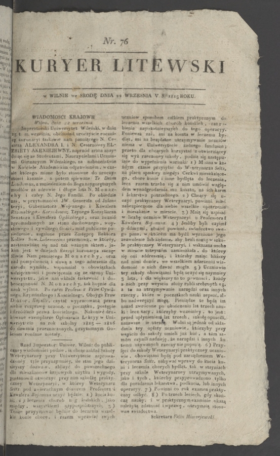 Kuryer Litewski. 1815, numer 76