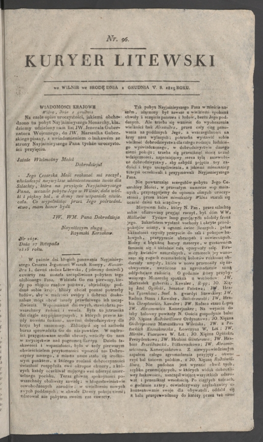 Kuryer Litewski. 1815, numer 96