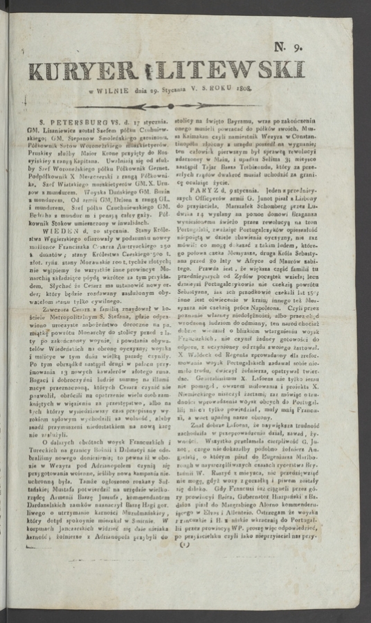 Kuryer Litewski. 1808, numero 9