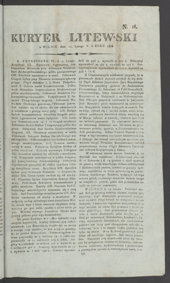 Kuryer Litewski. 1808, numero 16