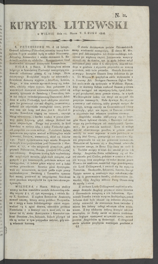 Kuryer Litewski. 1808, numero 21