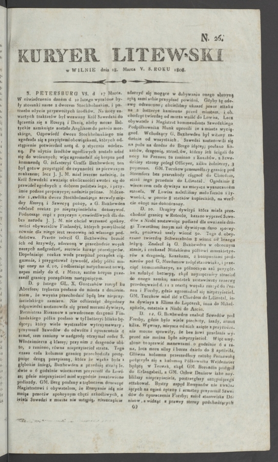 Kuryer Litewski. 1808, numero 26