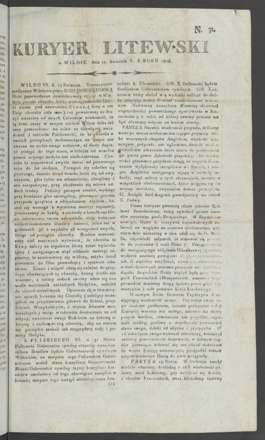 Kuryer Litewski. 1808, numero 31