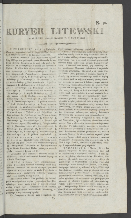 Kuryer Litewski. 1808, numero 32