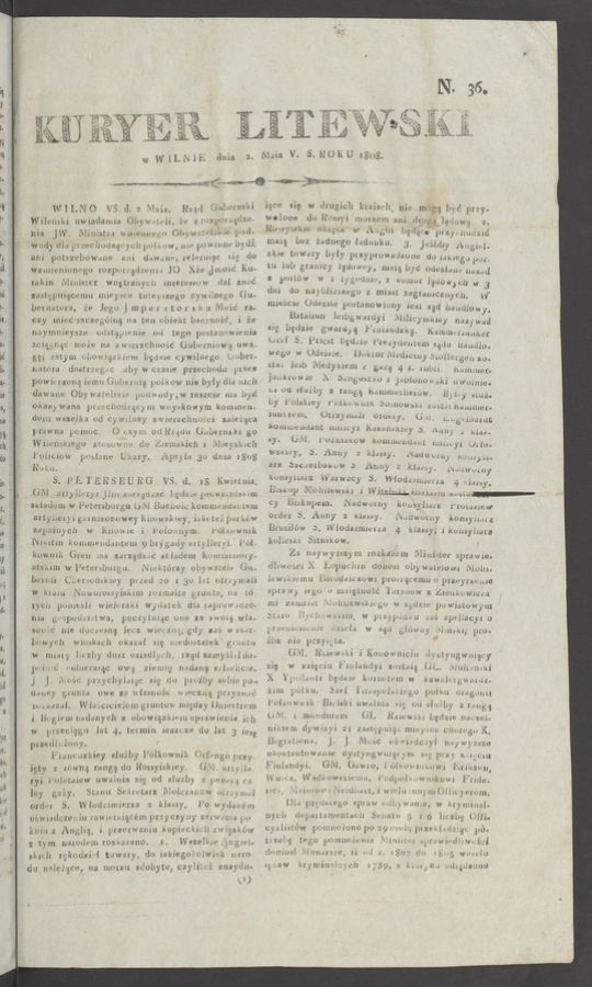 Kuryer Litewski. 1808, numero 36