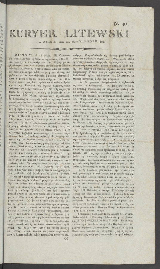 Kuryer Litewski. 1808, numero 40