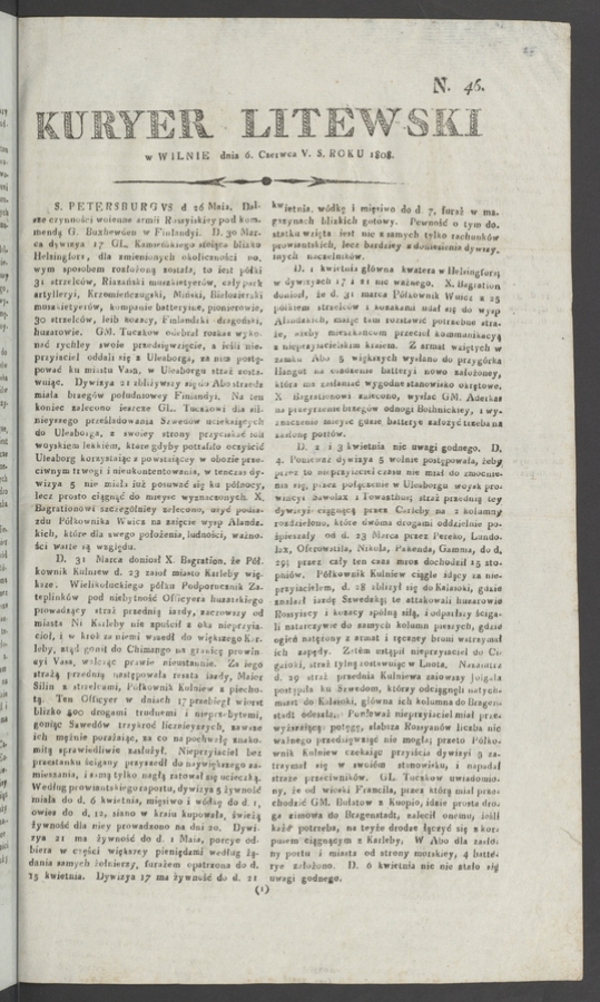 Kuryer Litewski. 1808, numero 46
