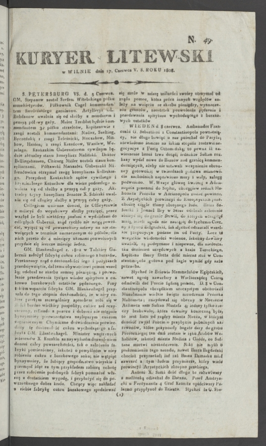 Kuryer Litewski. 1808, numero 49