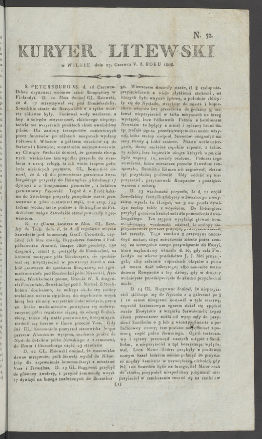 Kuryer Litewski. 1808, numero 52