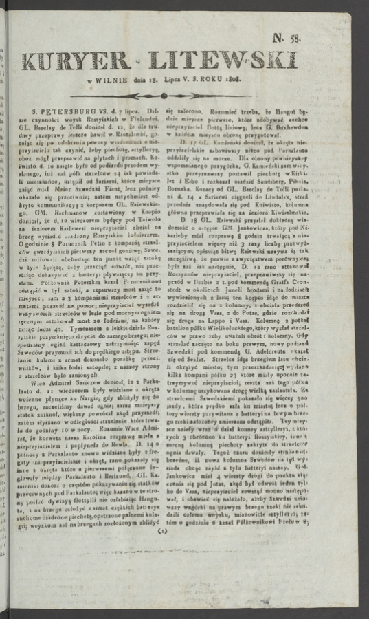 Kuryer Litewski. 1808, numero 58