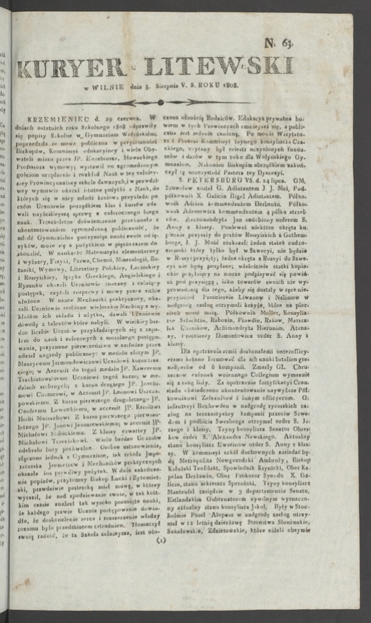 Kuryer Litewski. 1808, numero 63