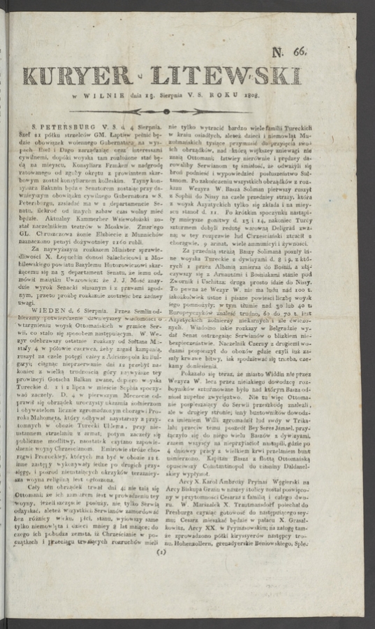 Kuryer Litewski. 1808, numero 66