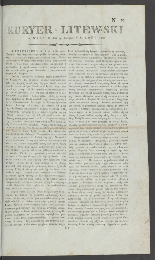Kuryer Litewski. 1808, numero 70