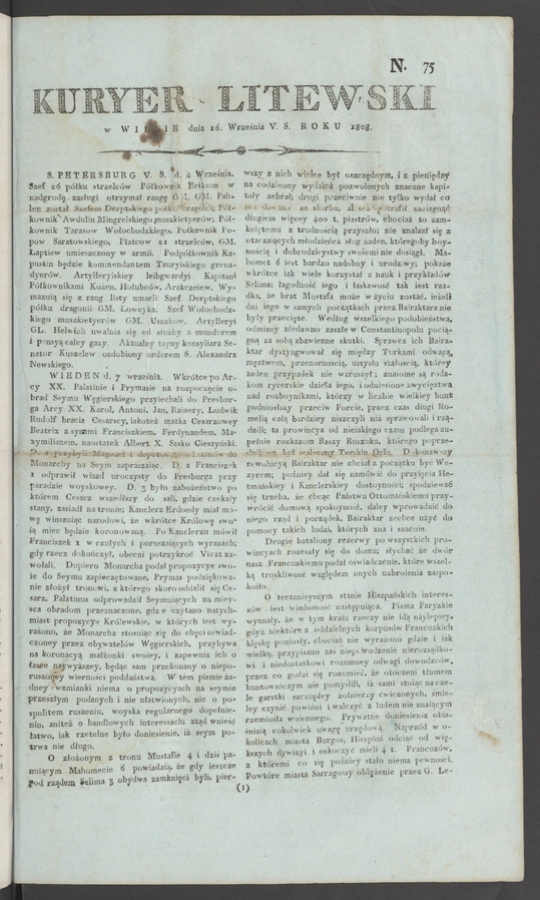 Kuryer Litewski. 1808, numero 75
