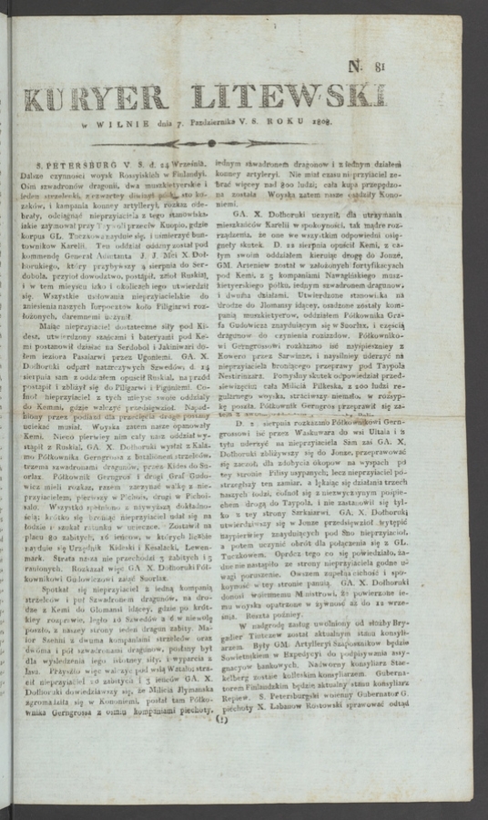 Kuryer Litewski. 1808, numero 81