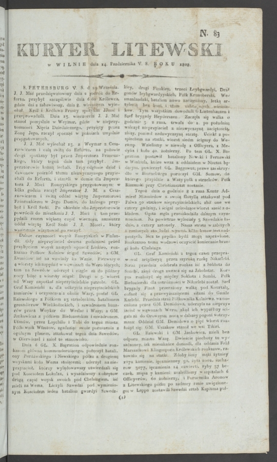Kuryer Litewski. 1808, numero 83