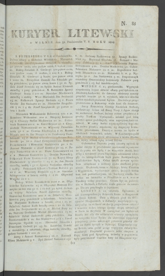 Kuryer Litewski. 1808, numero 88