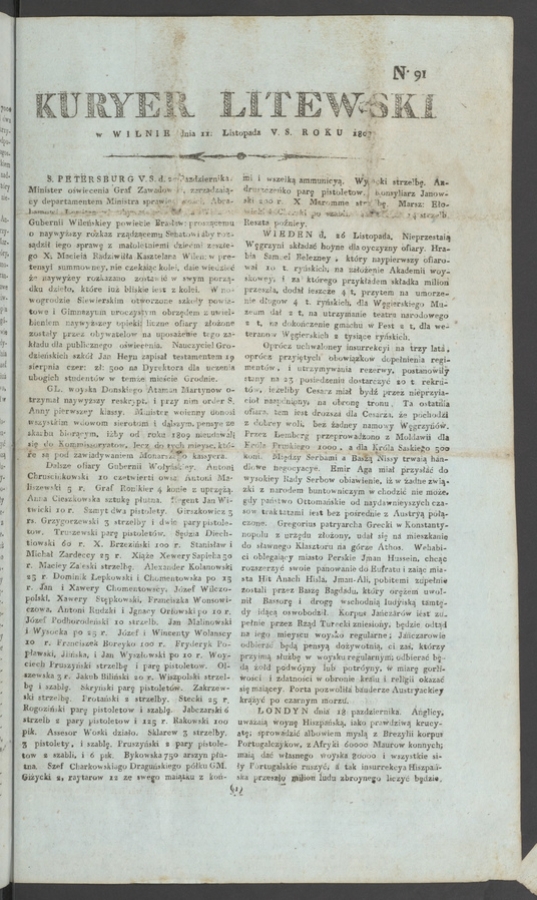 Kuryer Litewski. 1808, numero 91