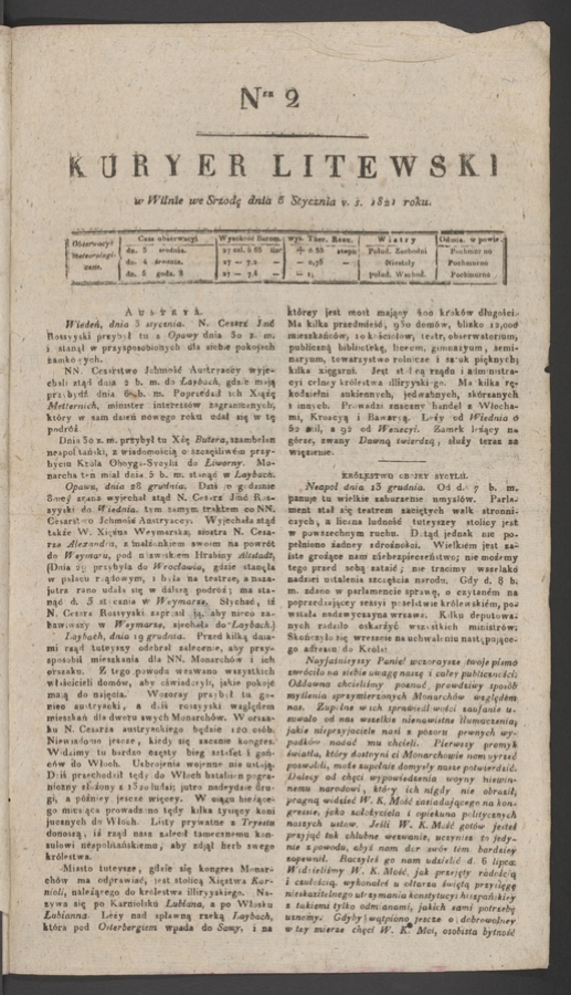 Kuryer Litewski. 1821, numer 2