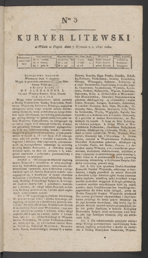 Kuryer Litewski. 1821, numer 3