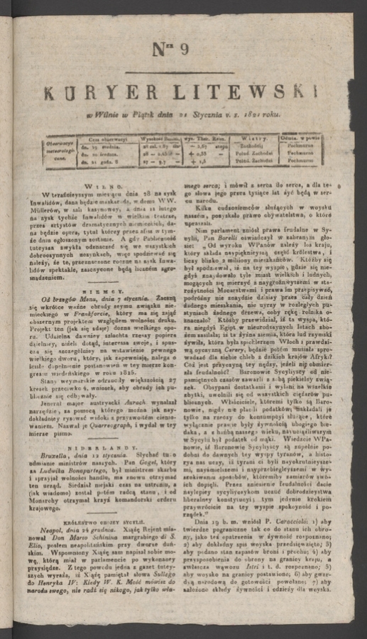 Kuryer Litewski. 1821, numer 9