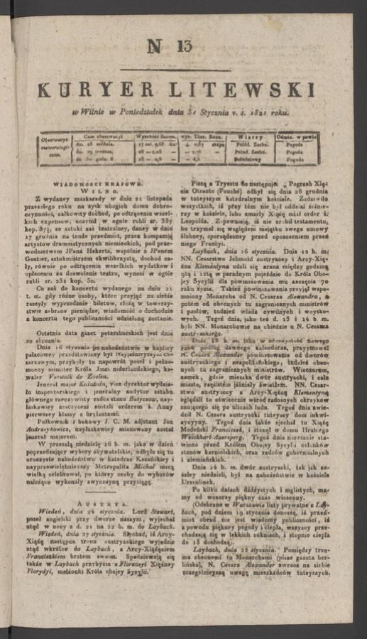 Kuryer Litewski. 1821, numer 13