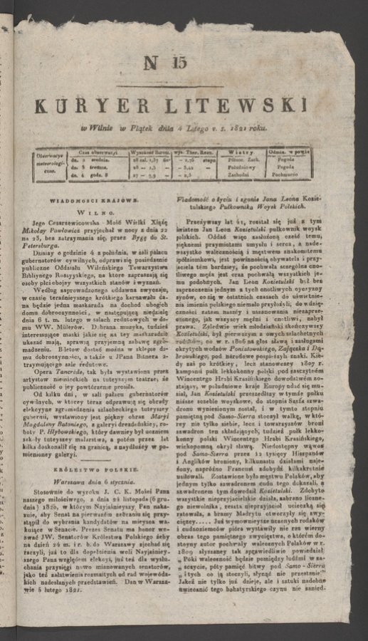 Kuryer Litewski. 1821, numer 15