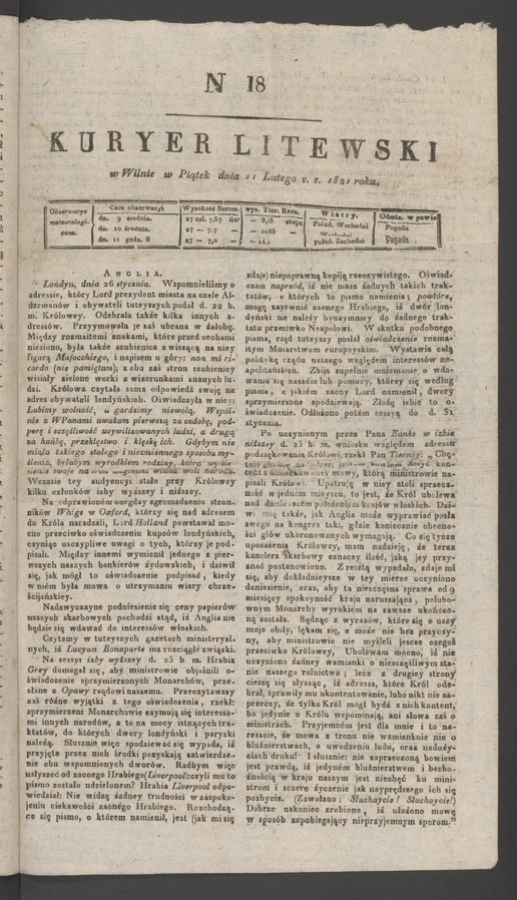 Kuryer Litewski. 1821, numer 18
