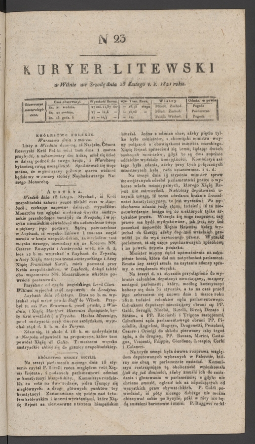 Kuryer Litewski. 1821, numer 23