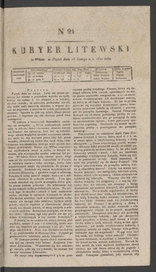 Kuryer Litewski. 1821, numer 24