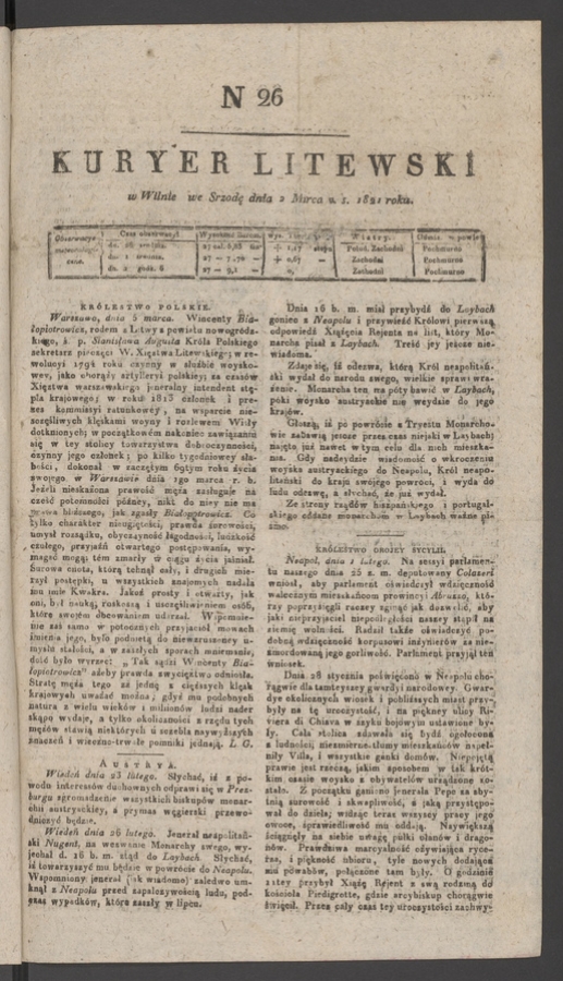 Kuryer Litewski. 1821, numer 26