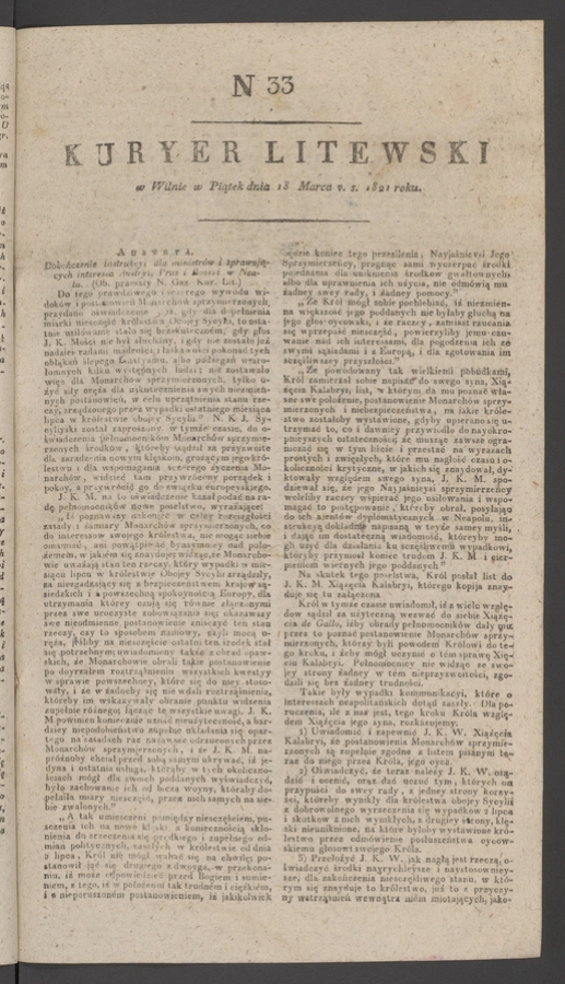 Kuryer Litewski. 1821, numer 33