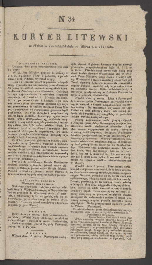 Kuryer Litewski. 1821, numer 34