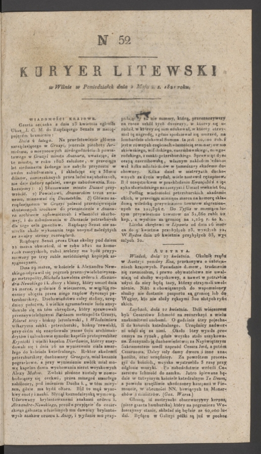 Kuryer Litewski. 1821, numer 52