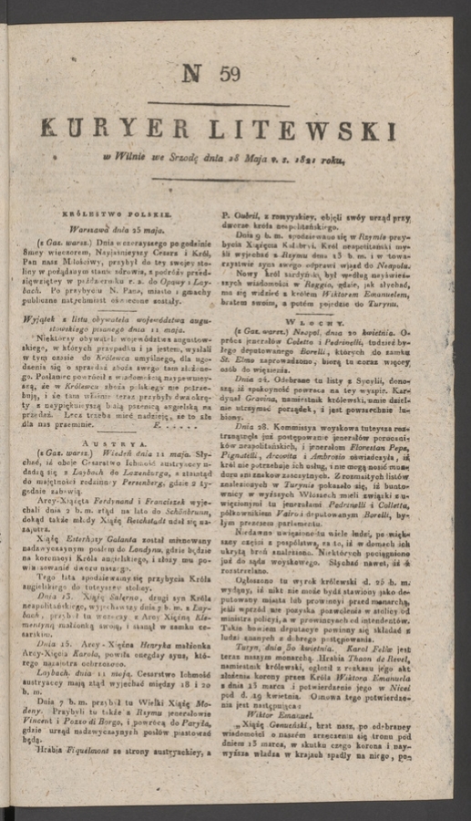 Kuryer Litewski. 1821, numer 59