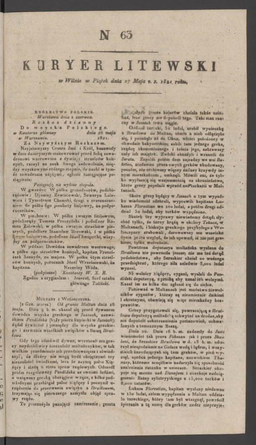Kuryer Litewski. 1821, numer 63