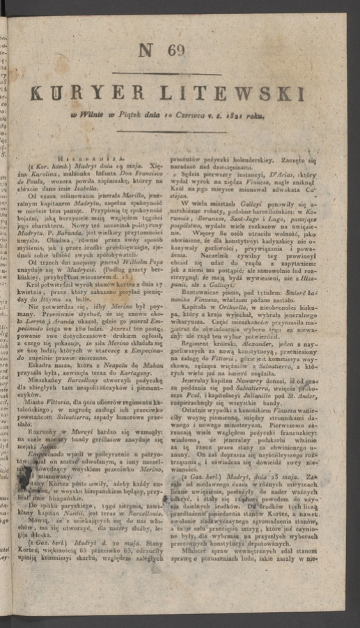 Kuryer Litewski. 1821, numer 69
