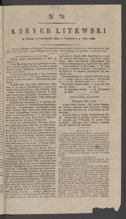 Kuryer Litewski. 1821, numer 76