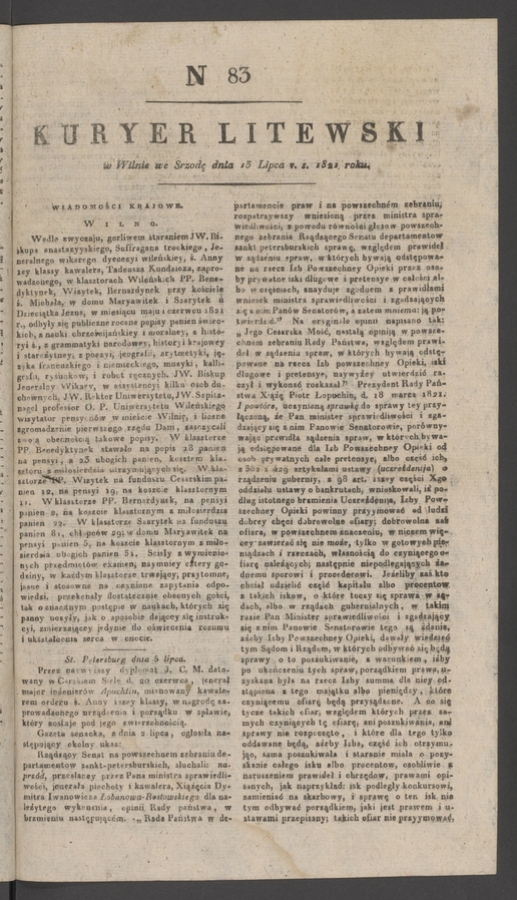 Kuryer Litewski. 1821, numer 83