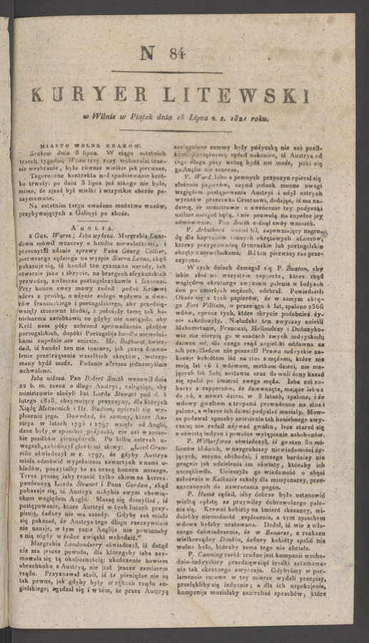 Kuryer Litewski. 1821, numer 84