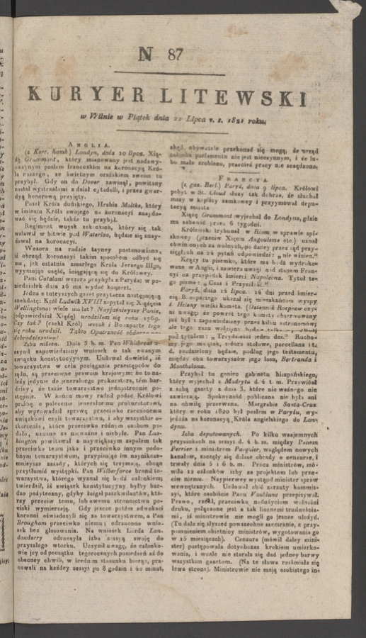 Kuryer Litewski. 1821, numer 87