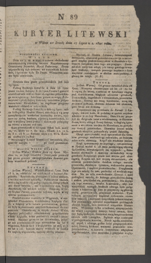 Kuryer Litewski. 1821, numer 89