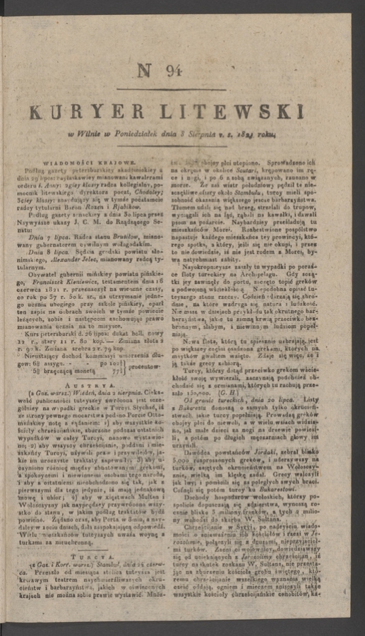 Kuryer Litewski. 1821, numer 94