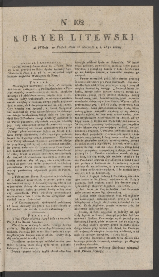 Kuryer Litewski. 1821, numer 102
