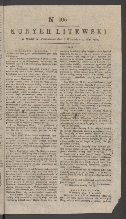 Kuryer Litewski. 1821, numer 106
