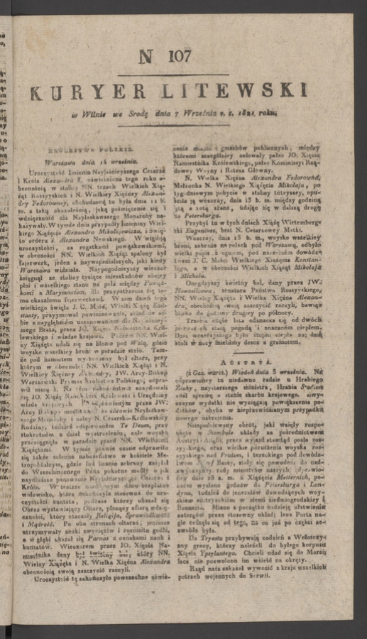 Kuryer Litewski. 1821, numer 107