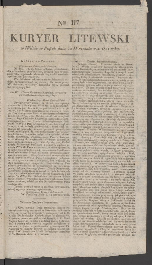 Kuryer Litewski. 1821, numer 117
