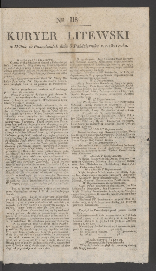 Kuryer Litewski. 1821, numer&nbsp;118